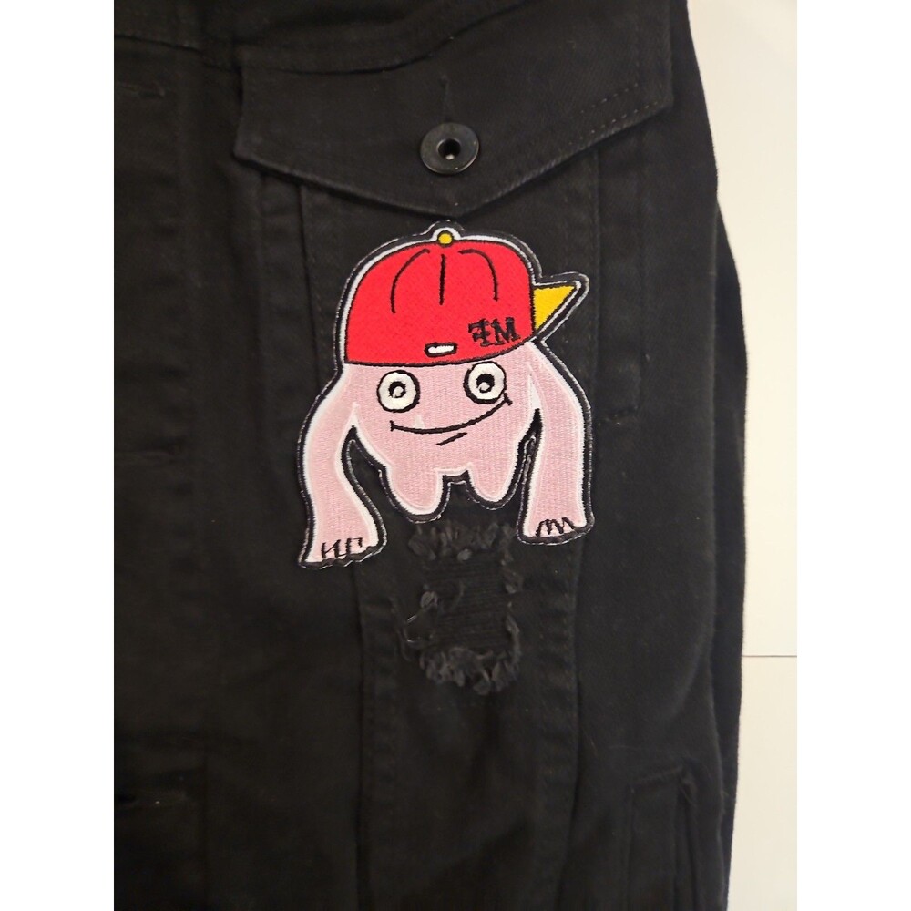 Size L CRYSP Denim Jacket Custom Made With "FLY MONSTAS" Logo On Back And Front - Picture 6 of 11